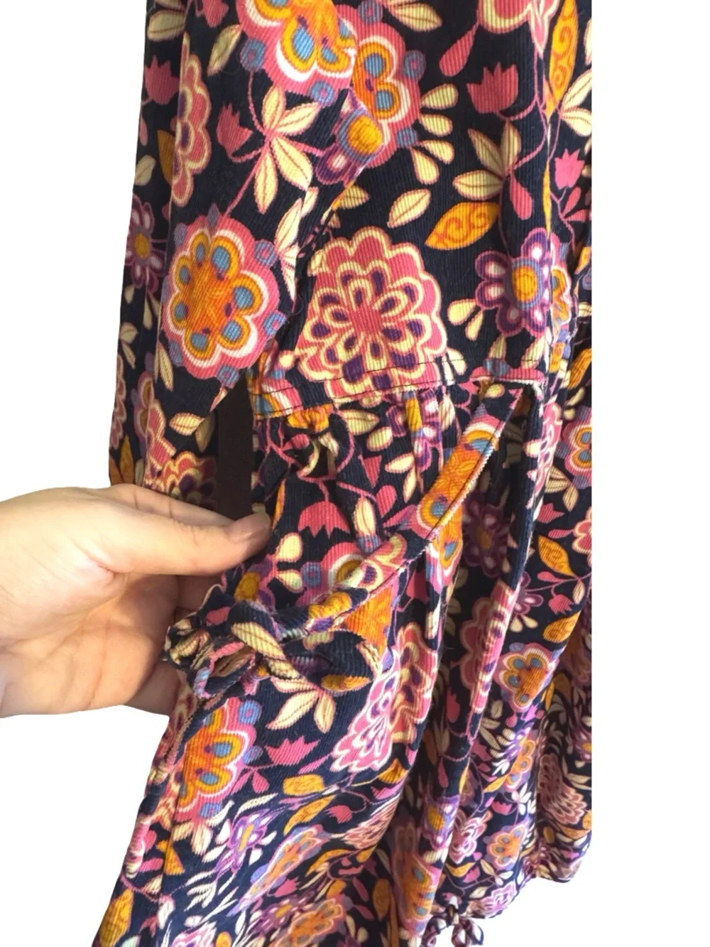 Hanna Andersson Girls Corduroy Floral Dress Size 130 (US 8) Purple Long Sleeve